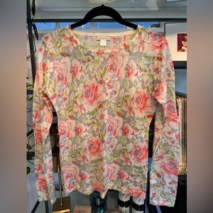 Garnet Hill Sweater Womens Small Merino Wool Pastel Spring Florals Lightweight